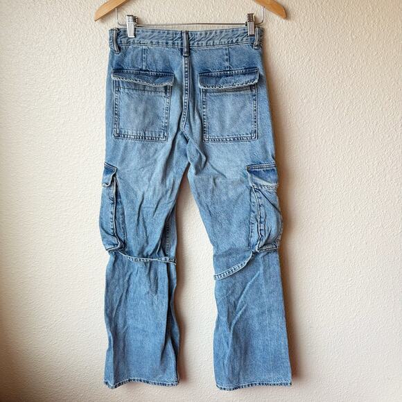 Zara Mid-Rise Cargo Blue Straight Leg Jeans Women's sz 2 - Picture 10 of 16